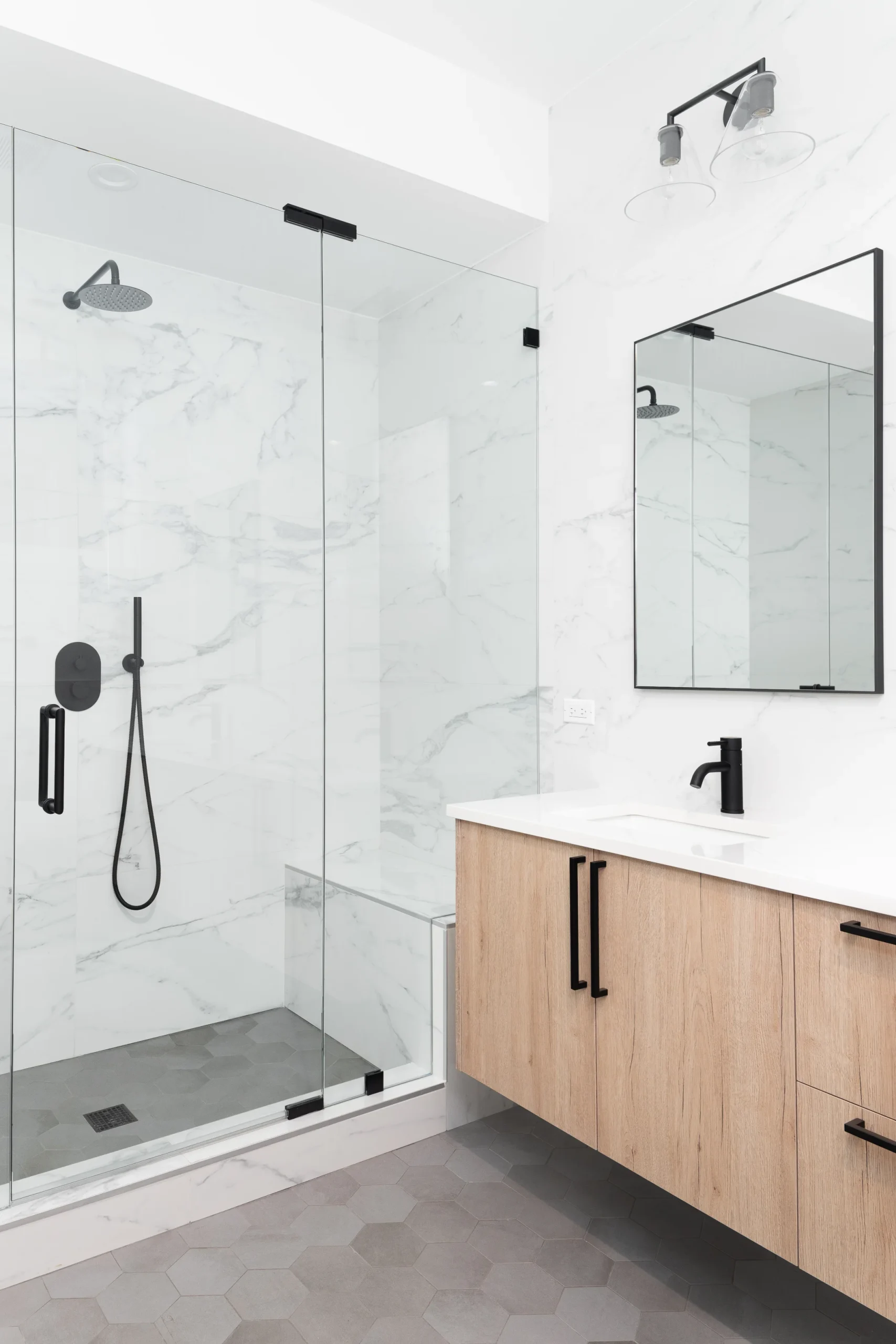 Modern Bathroom Remodel With A Single Vanity & Shower Enclosure