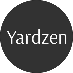 Yardzen logo: white wordmark on a dark gray circular background.